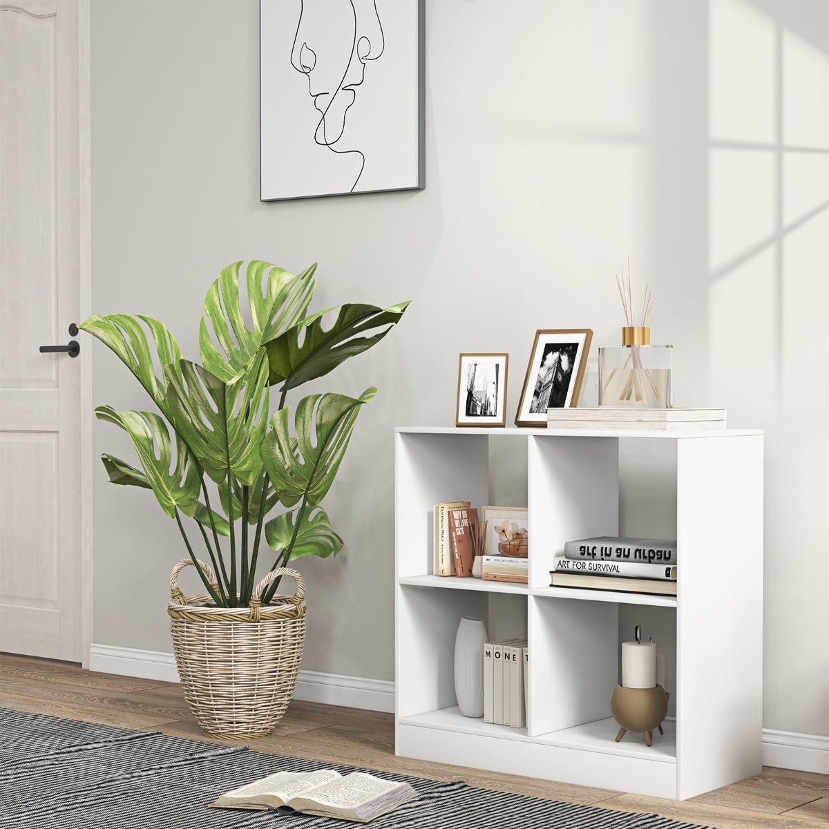 Bücherregal aus Holz mit 4 Fächern Würfelregal & Kippschutz 73 x 33 x 73 cm weiß von Costway