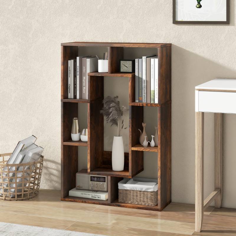 Bücherregal mit 7 Fächern Standregal Raumteiler Regal Würfelregal mit Kippschutz 60 x 20 x 90 cm Kaffee von Costway