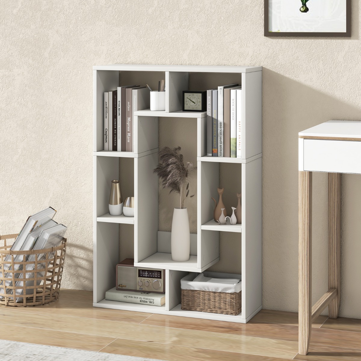 Bücherregal mit 7 Fächern Standregal Raumteiler Regal Würfelregal mit Kippschutz 60 x 20 x 90 cm Weiß von Costway