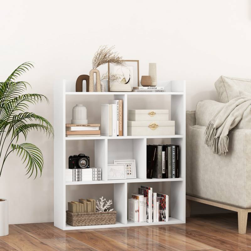 Bücherregal mit 7 Würfeln und offener Rückwand horizontales Standregal Holz 80 x 20 x 90 cm Weiß von Costway