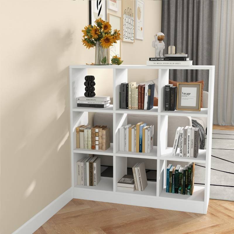 Bücherregal mit 9 Fächern Raumteiler Regal Würfelregal Standregal 107,5 x 33 x 107,5 cm Weiß von Costway