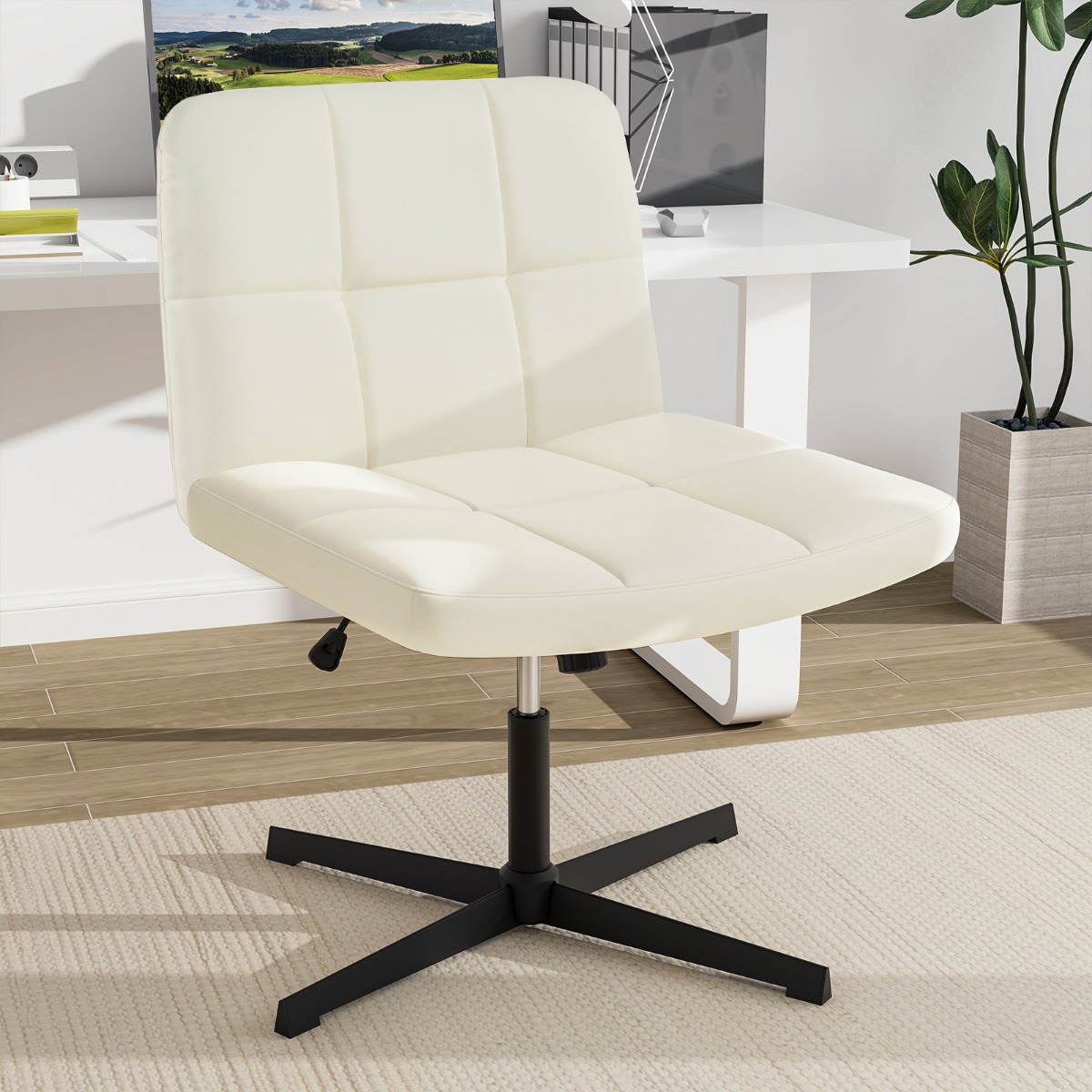 Bürostuhl ohne Armlehnen Schreibtischstuhl mit breitem Sitz & Wippfunktion Kunstleder für Heimbüro Beige Bürostuhl ohne Armlehnen Schreibtischstuhl mit breitem Sitz & Wippfunktion Kunstleder für Heimbüro Beige von Costway