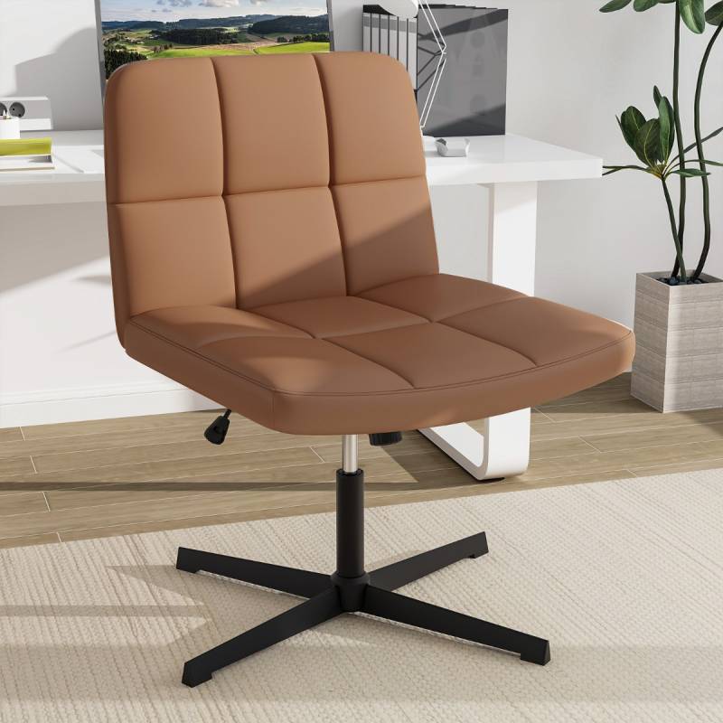 Bürostuhl ohne Armlehnen Schreibtischstuhl mit breitem Sitz & Wippfunktion Kunstleder für Heimbüro Braun von Costway