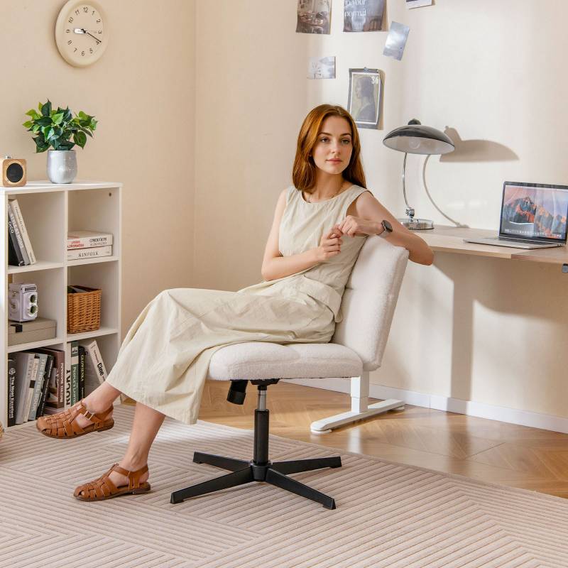 Bürostuhl ohne Armlehnen höhenverstellbarer Schneidersitz Stuhl mit Wippfunktion armloser Schreibtischstuhl Beige von Costway