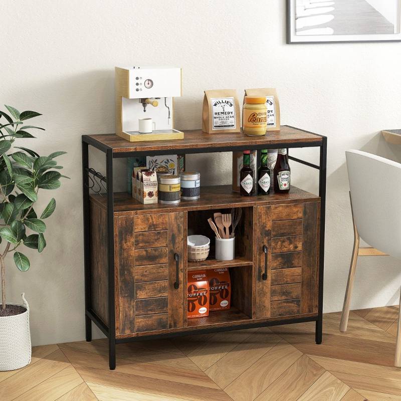 Buffet Schrank mit 2 Türen & Offenen Fächern & Verstellbaren Regalen & 3 Haken Sideboard von Costway