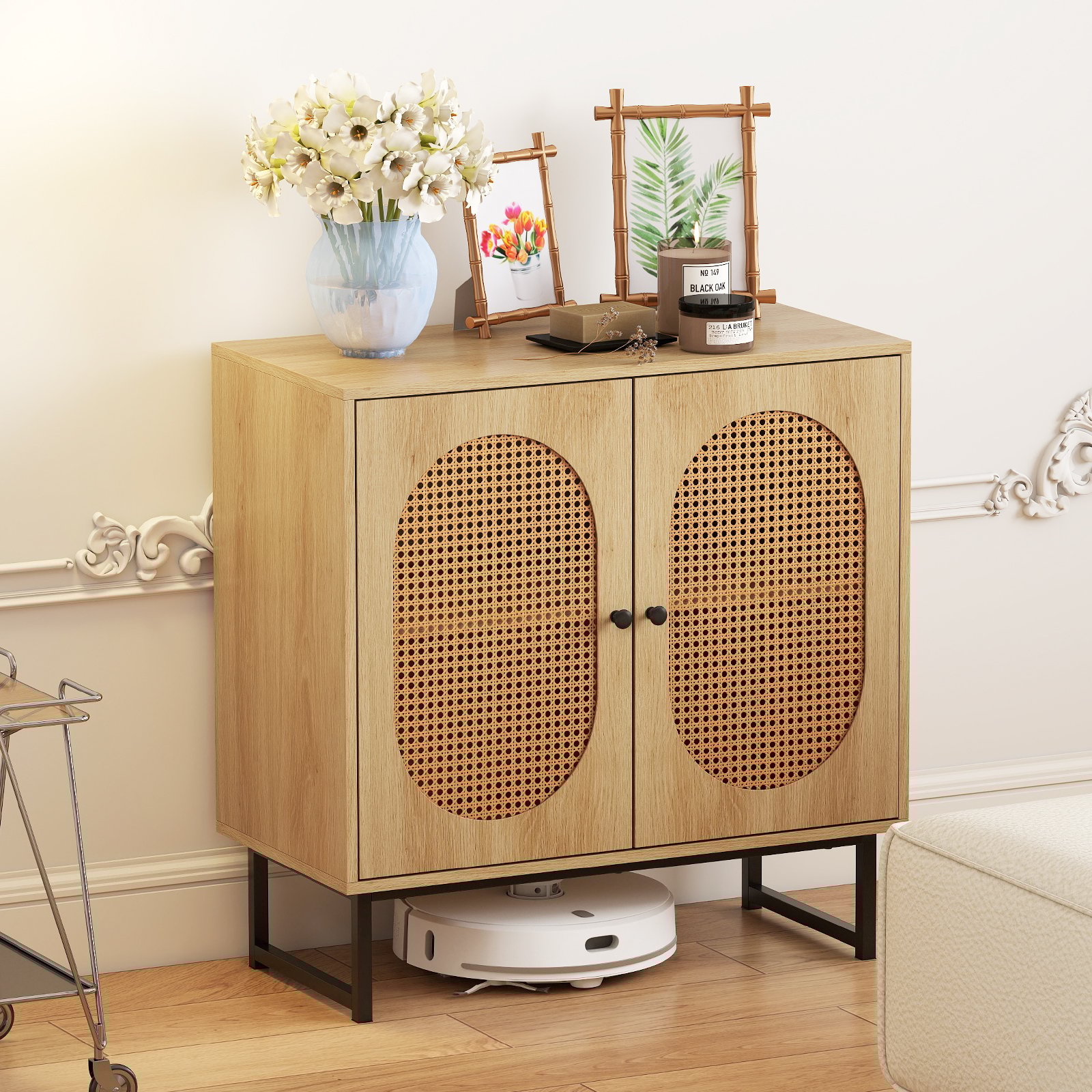 Buffetschrank stabiler Rattan-Lagerschrank mit 2 Türen verstellbares Regal & Metallbeine Natur Buffetschrank stabiler Rattan-Lagerschrank mit 2 Türen verstellbares Regal & Metallbeine Natur von Costway
