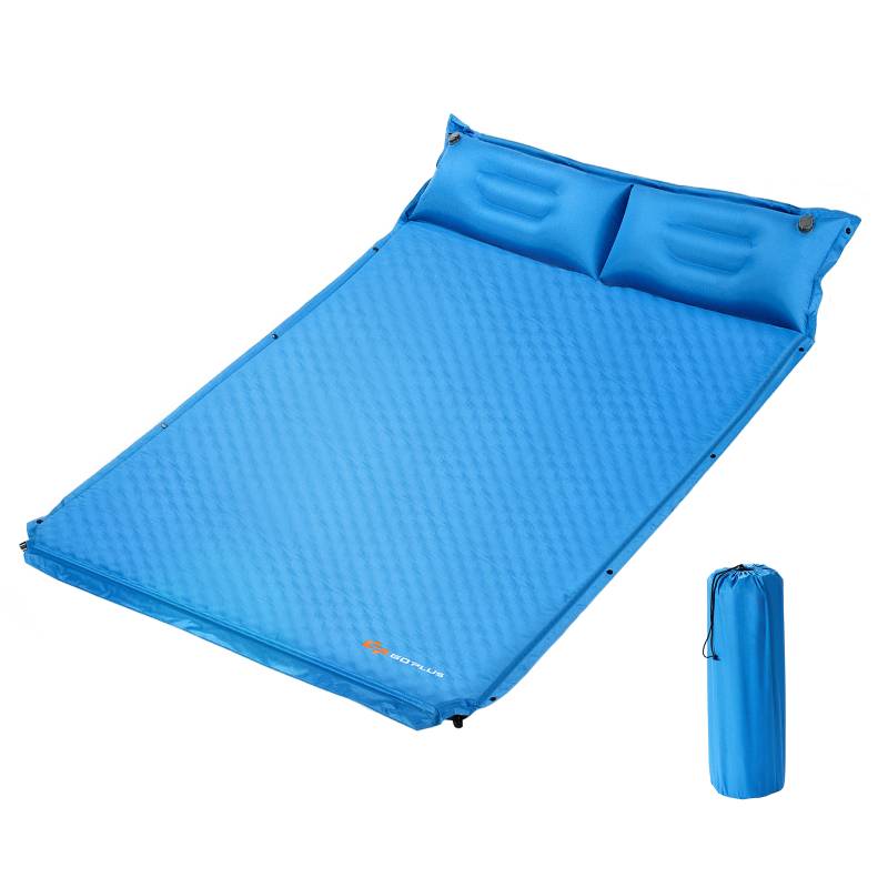 Campingmatte mit Kissen 2 Personen Selbstaufblasende Campingmatte Camping Schlafmatte 187x131x4cm Blau von Costway