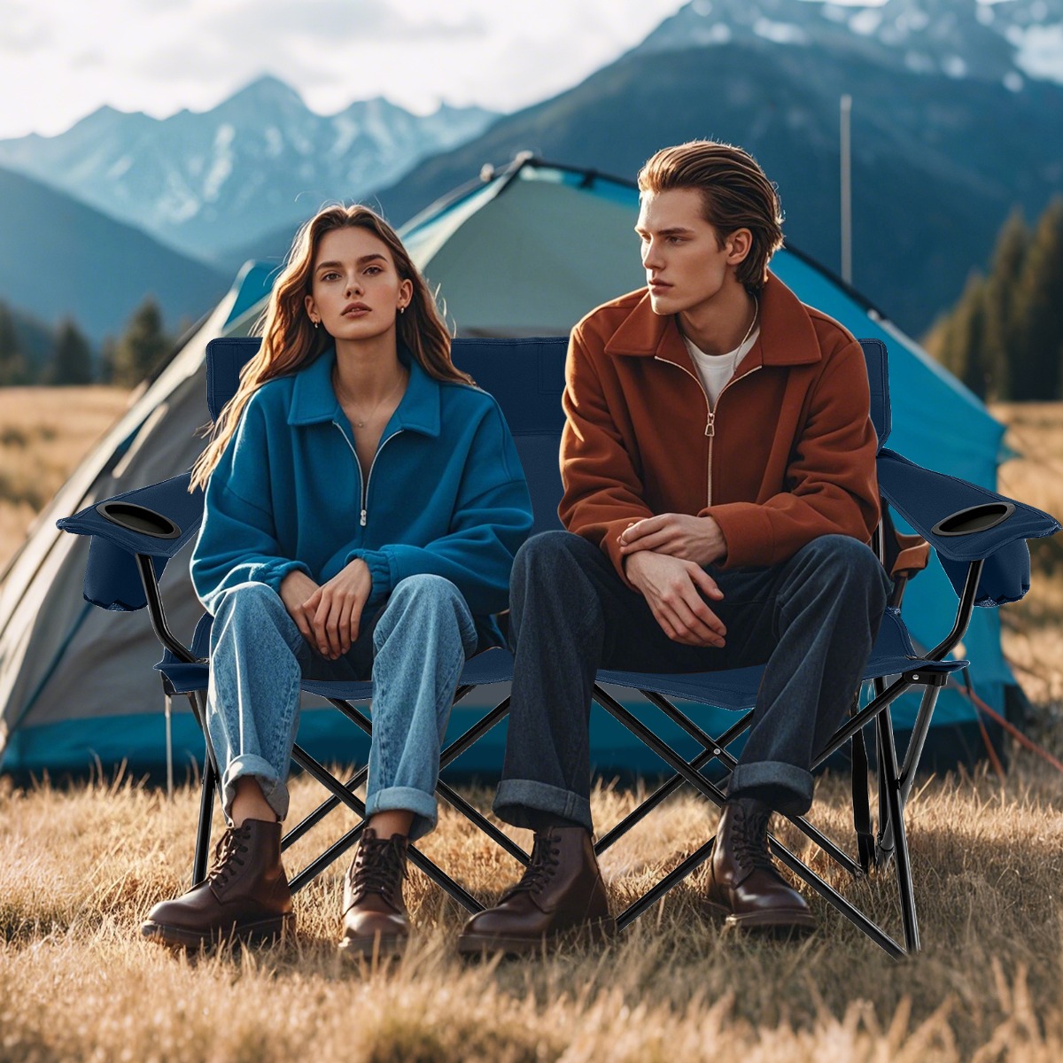 Campingstuhl für 2 Personen Klappstuhl mit Getränkehaltern & Armlehnen & Tragetasche Blau Campingstuhl für 2 Personen Klappstuhl mit Getränkehaltern & Armlehnen & Tragetasche Blau von Costway