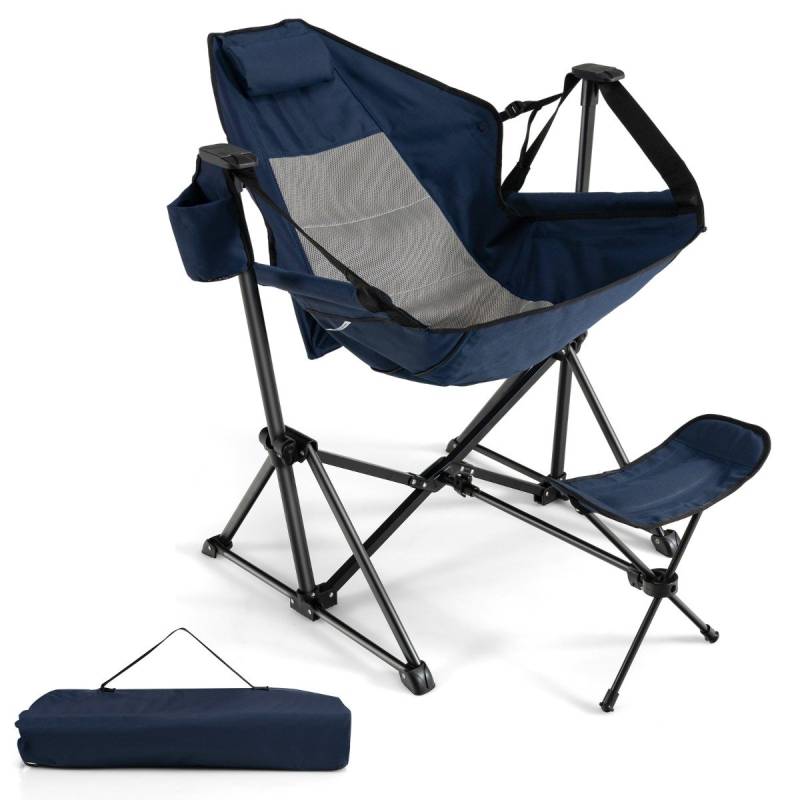 Campingstuhl mit Fußstütze & Verstellbarer Rückenlehne & Kopfstütze & Getränkehalter Angelstuhl Marineblau von Costway