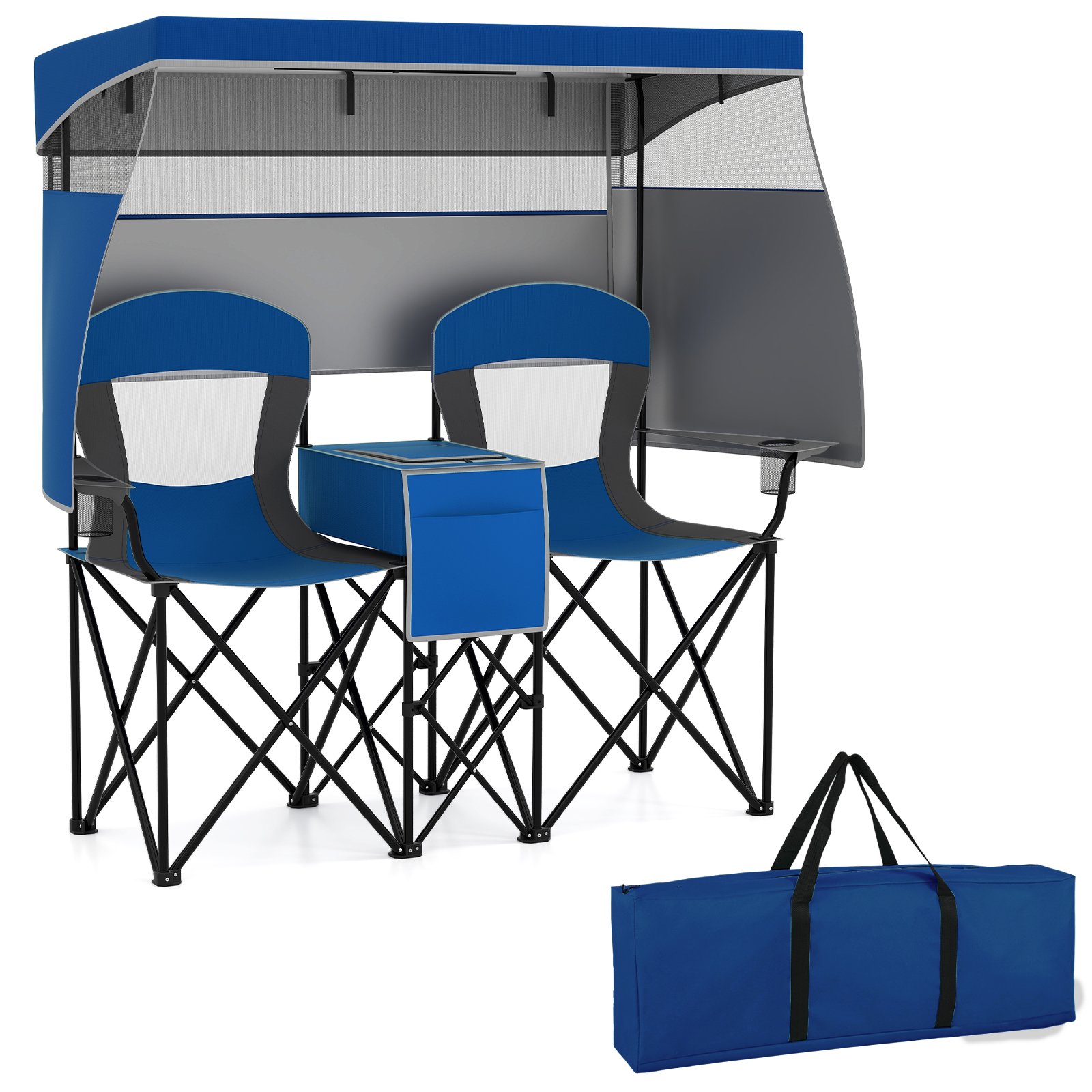 Campingstuhl mit Verstellbarem Sonnenschutz Klappstuhl mit Kühltasche & Becherhalter Marineblau Campingstuhl mit Verstellbarem Sonnenschutz Klappstuhl mit Kühltasche & Becherhalter Marineblau von Costway