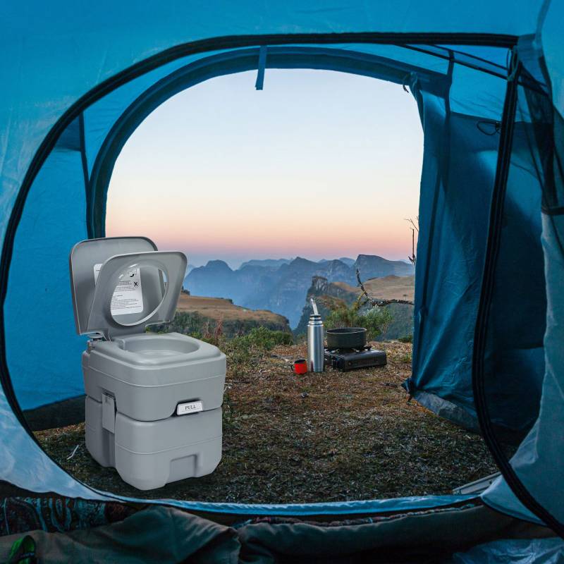 Campingtoilette Reisetoilette Mobile Toilette WC Tragbare Outdoor Toilette 20 L-grau von Costway