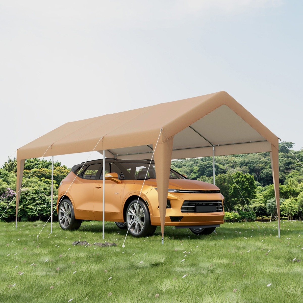 Carport Zeltgarage Tragbares Garagenzelt mit Metallrahmen 600 x 301 x 285 cm Gelb von Costway