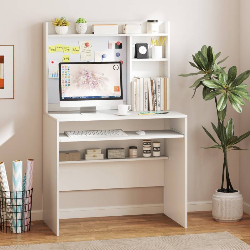 Computertisch mit Magnetischer Pinnwand Home Office Schreibtisch Modern PC Tisch Weiß von Costway