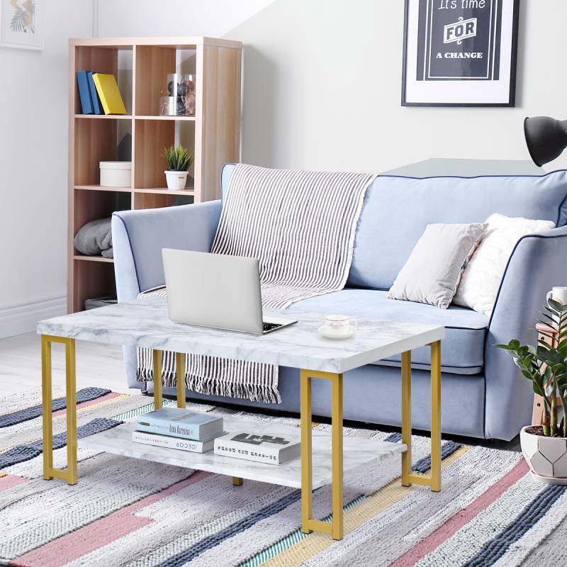 Couchtisch Beistelltisch Sofatisch Anstelltisch Konsolentisch Kaffeetisch Golden und Weiß von Costway