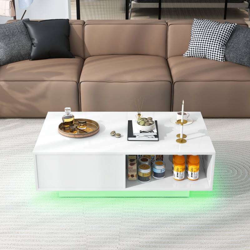 Couchtisch mit 20 Farben LED-Lichtern und Fernbedienung 95 x 55 x 31 cm Weiß von Costway