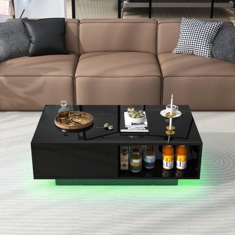 Couchtisch mit 20 Farben LED-Lichtern & Fernbedienung Beistelltisch 95 x 55 x 31 cm Schwarz von Costway