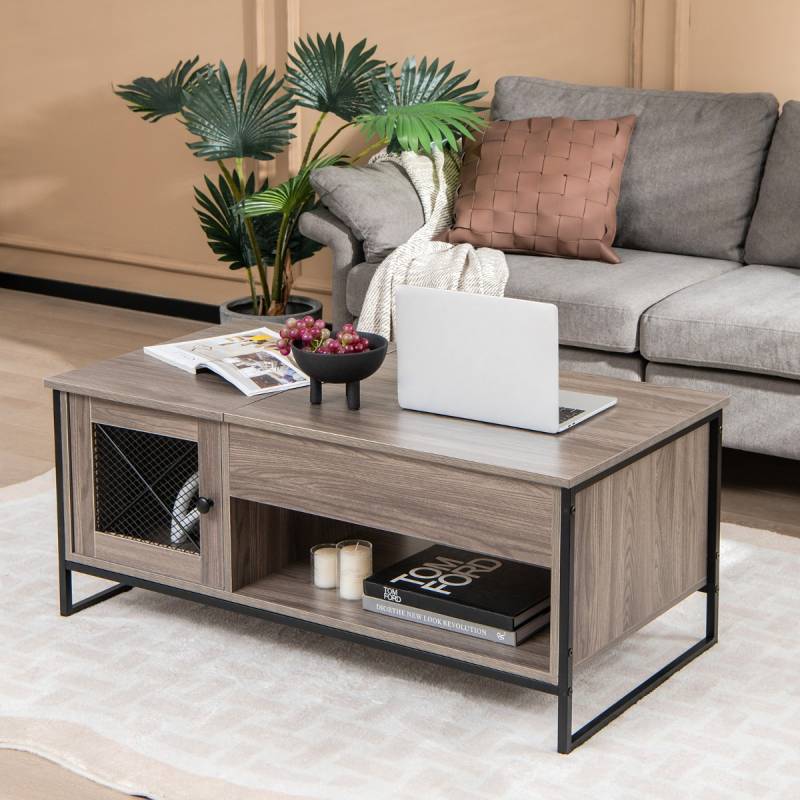 Couchtisch mit Hubplatte Mitteltisch mit Pneumatischer Hebevorrichtung 106 x 55 x 44,5 cm Grau von Costway