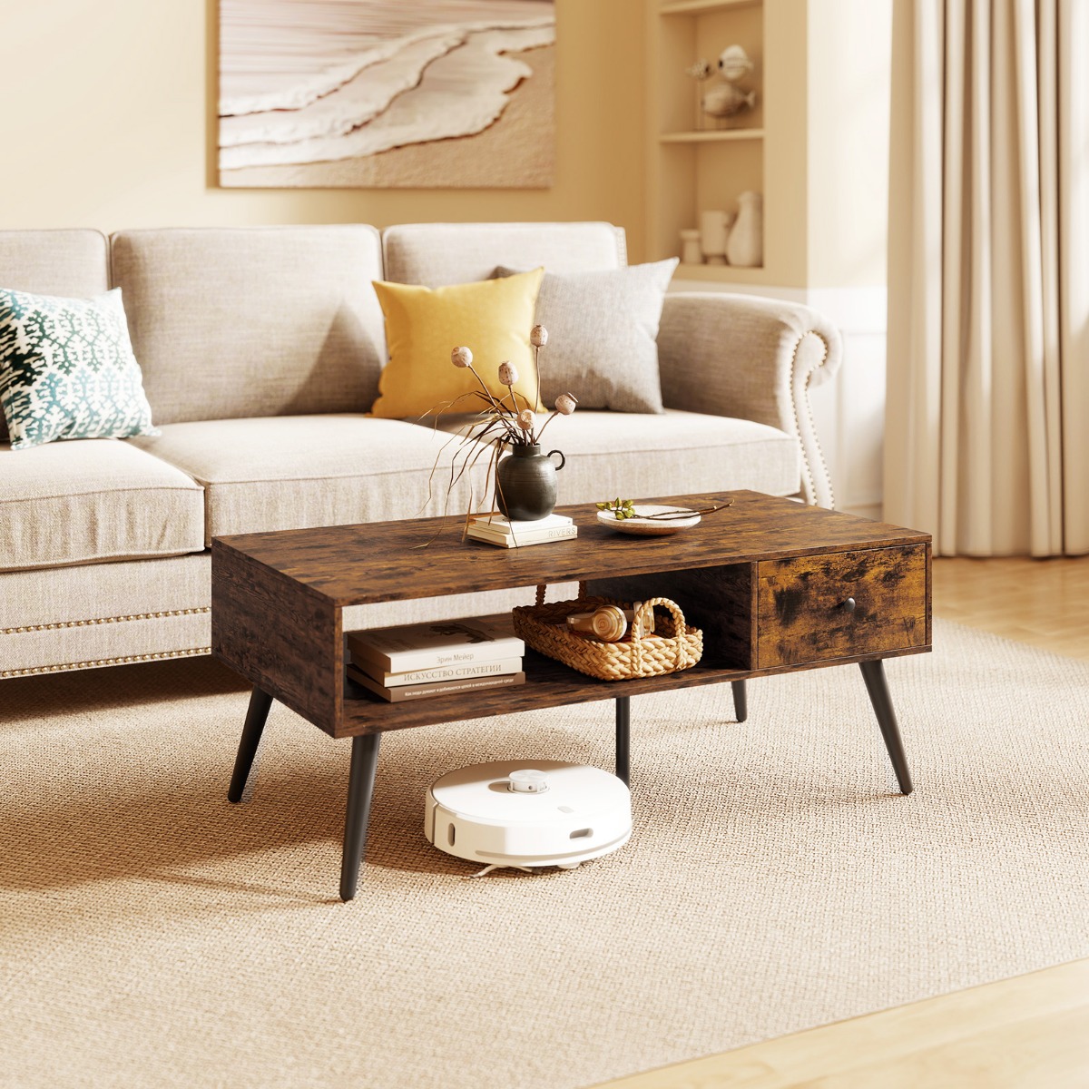 Couchtisch mit Schublade Stauraum offenes Fach Wohnzimmertisch 109 x 55 x 39,5 cm Rustikales Braun Couchtisch mit Schublade Stauraum offenes Fach Wohnzimmertisch 109 x 55 x 39,5 cm Rustikales Braun von Costway