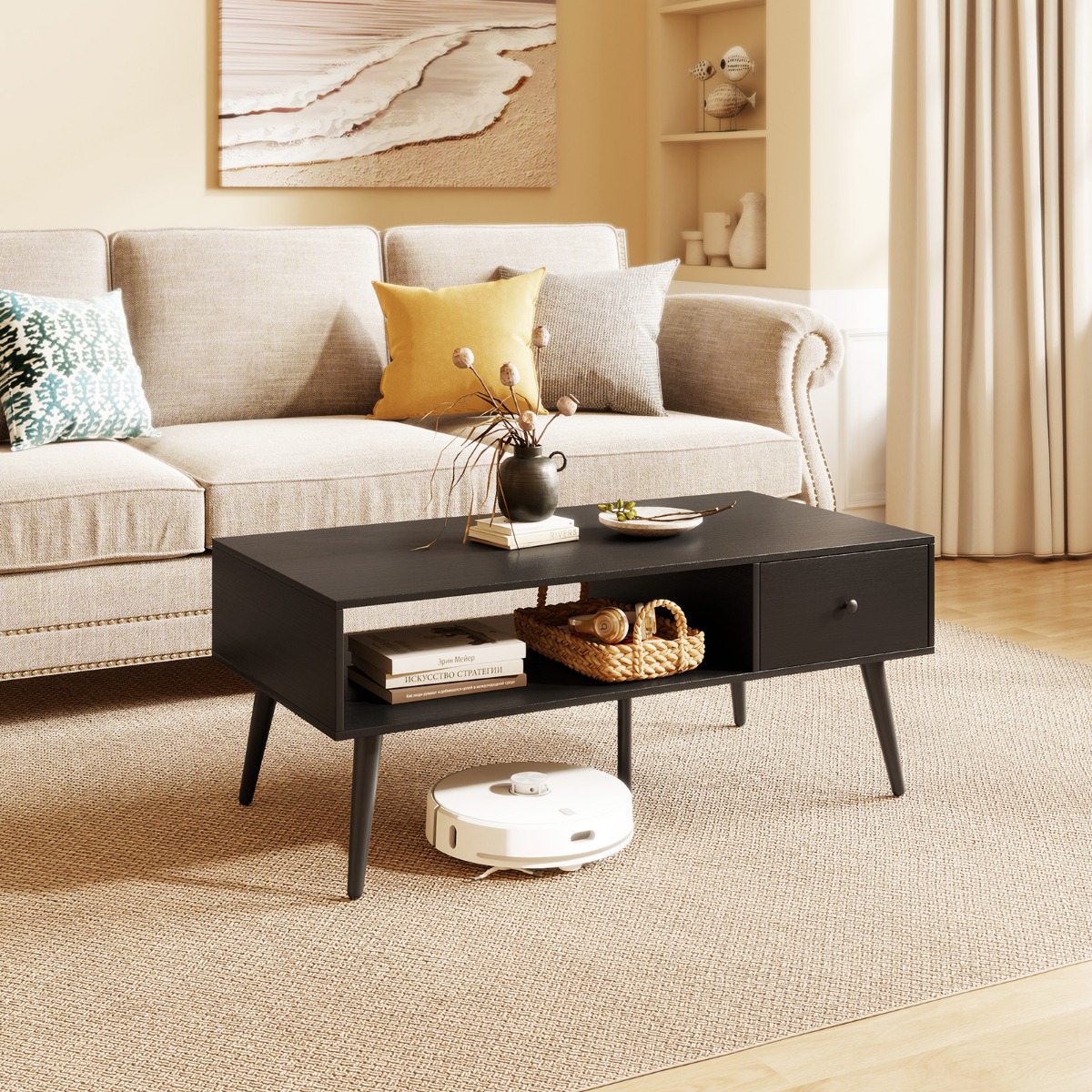 Couchtisch mit Schublade Stauraum offenes Fach Wohnzimmertisch 109 x 55 x 39,5 cm Schwarz Couchtisch mit Schublade Stauraum offenes Fach Wohnzimmertisch 109 x 55 x 39,5 cm Schwarz von Costway