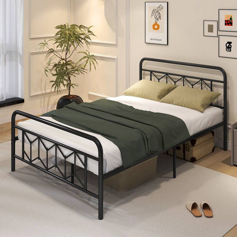 Doppelbett Metallgestell für 200 x 140 cm Matratze Metallbettgestell mit Kopfteil Gästebett Schwarz von Costway