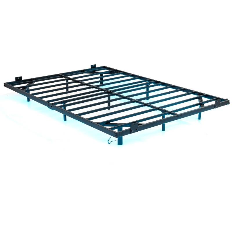 Doppelbett Schwebebettgestell mit LED-Leuchten modernes Bettgestell aus Metall Schwarz 140 x 200 cm von Costway