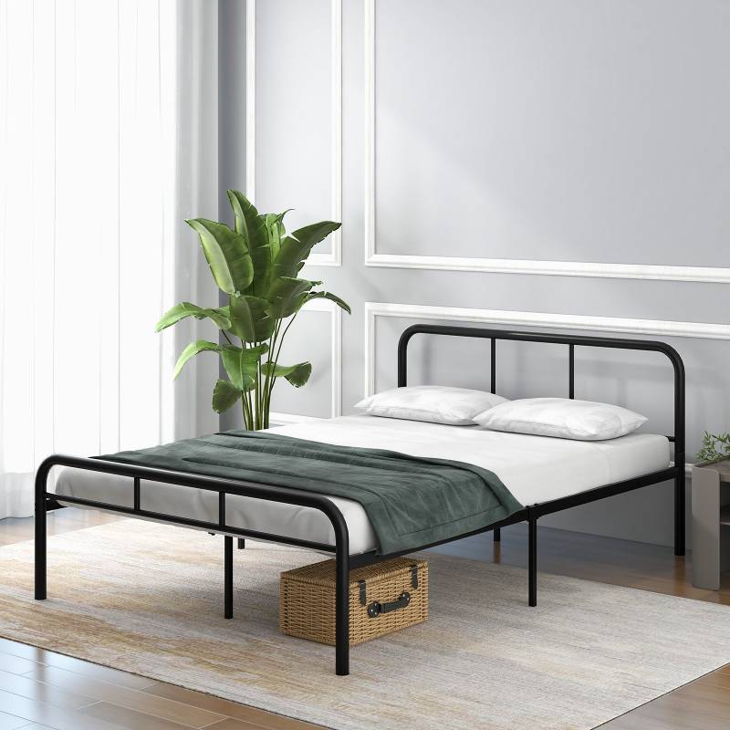 Doppelbett  mit Kopf- & Fußteil Metallbett Bettgestell Metallplattformbett für 140 x 190 cm Matratze von Costway