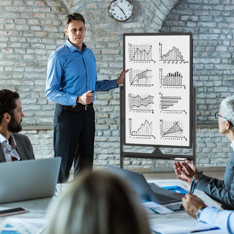 Doppelseitiges Mobiles Whiteboard mit Stiftablage & Zubehör für Schule Büro 60 x 90 cm Schwarz von Costway