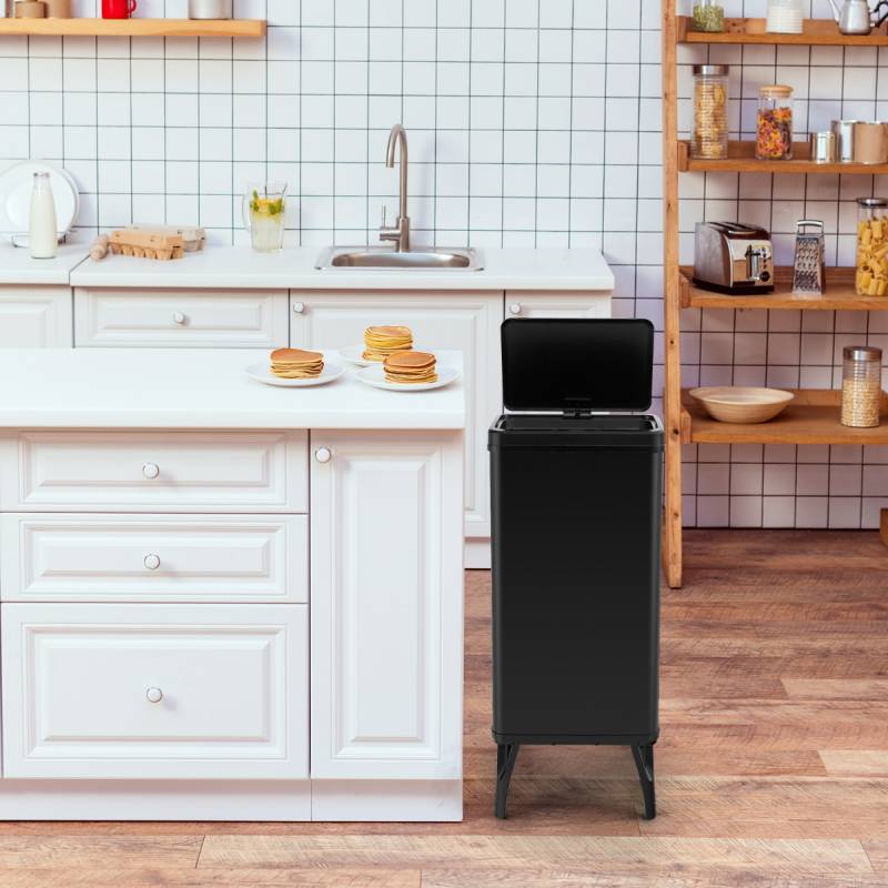 Edelstahl-Mülleimer 50 L Automatischer Bewegungssensor-Abfalleimer mit offener Deckel 33,5 x 26 x 83,5 cm Schwarz von Costway