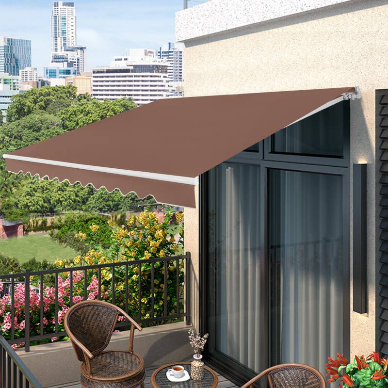 Einziehbare Markise Aluminium Terrassen Sonnenschutz mit Kurbelgriff 3,6 m × 3 m Braun von Costway