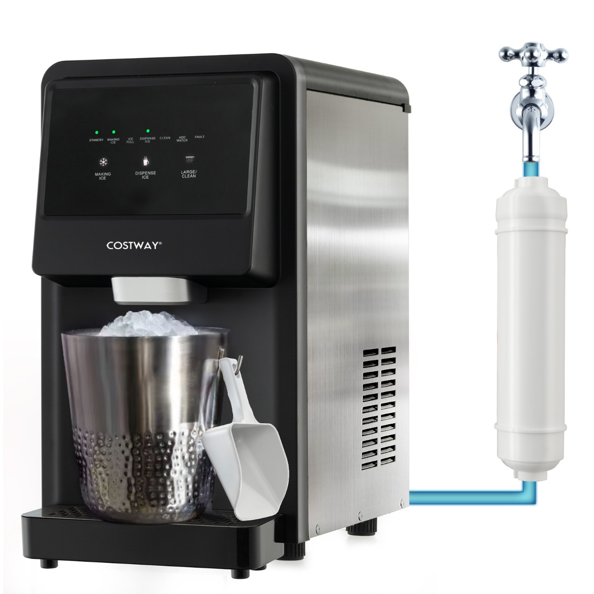 Eiswürfelmaschine Selbst Dosierender Theken Nugget Eisbereiter max. 27 kg/24H LED-Blaulicht 51 x 31 x 55 cm Eiswürfelmaschine Selbst Dosierender Theken Nugget Eisbereiter max. 27 kg/24H LED-Blaulicht 51 x 31 x 55 cm von Costway