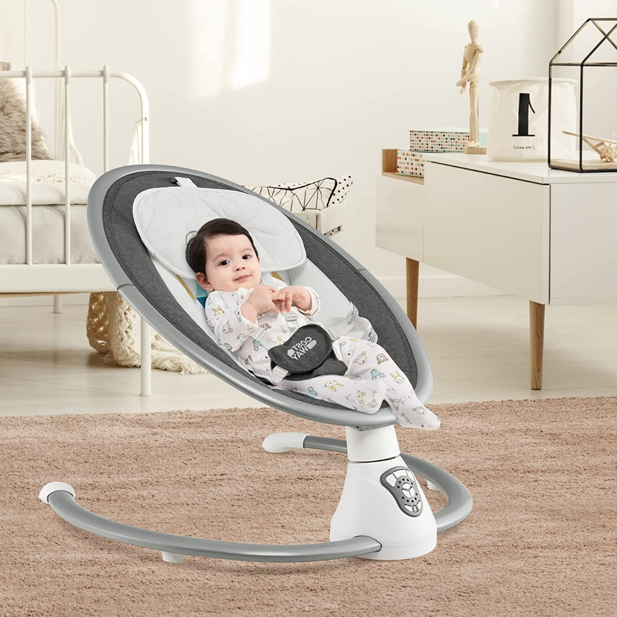 Elektrische Babyschaukel Babywippe mit 5 Schaukelstufen 65,5 x 71,5 x 76 cm Grau von Costway