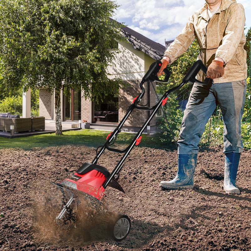 Elektrische Bodenfräse und Grubber Elektro Bodenhacke Bodenfräse Gartenfräse rot und schwarz von Costway