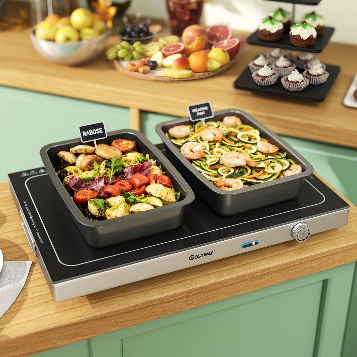 Elektrisches Warmhalte-Tablett mit Einstellbarer Temperatur Speisenwärmer mit Gehärteter Glasoberfläche Schwarz Elektrisches Warmhalte-Tablett mit Einstellbarer Temperatur Speisenwärmer mit Gehärteter Glasoberfläche Schwarz von Costway