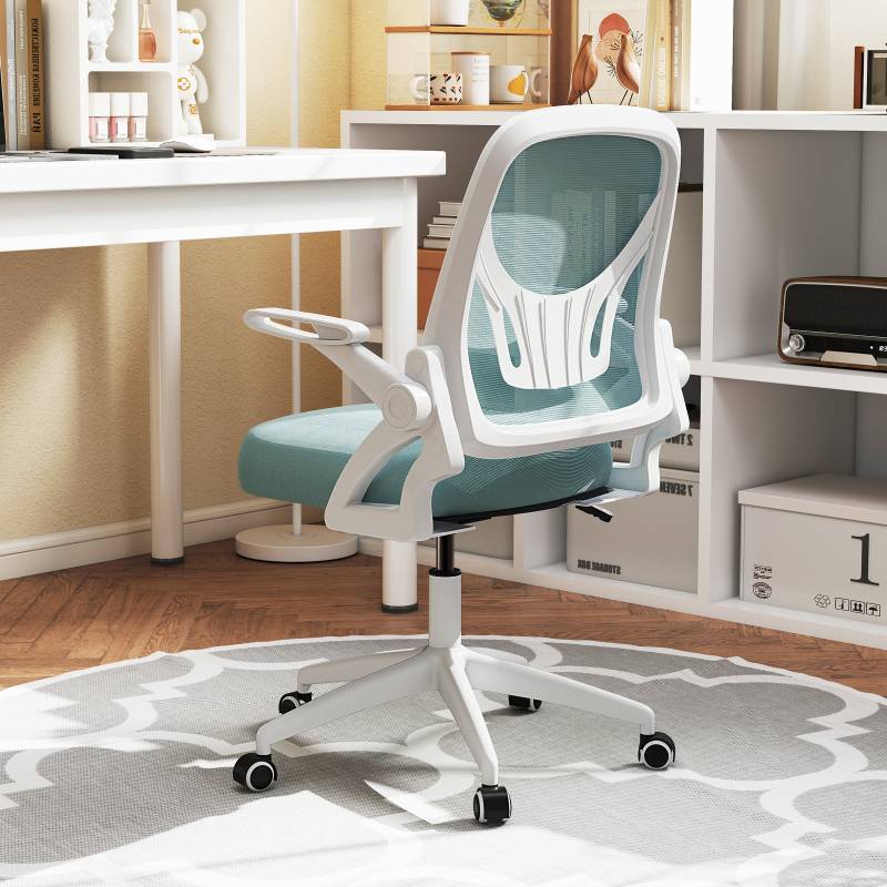 Ergonomischer Bürostuhl mit Hochklappbaren Armlehnen & Wippfunktion Schreibtischstuhl Blau von Costway
