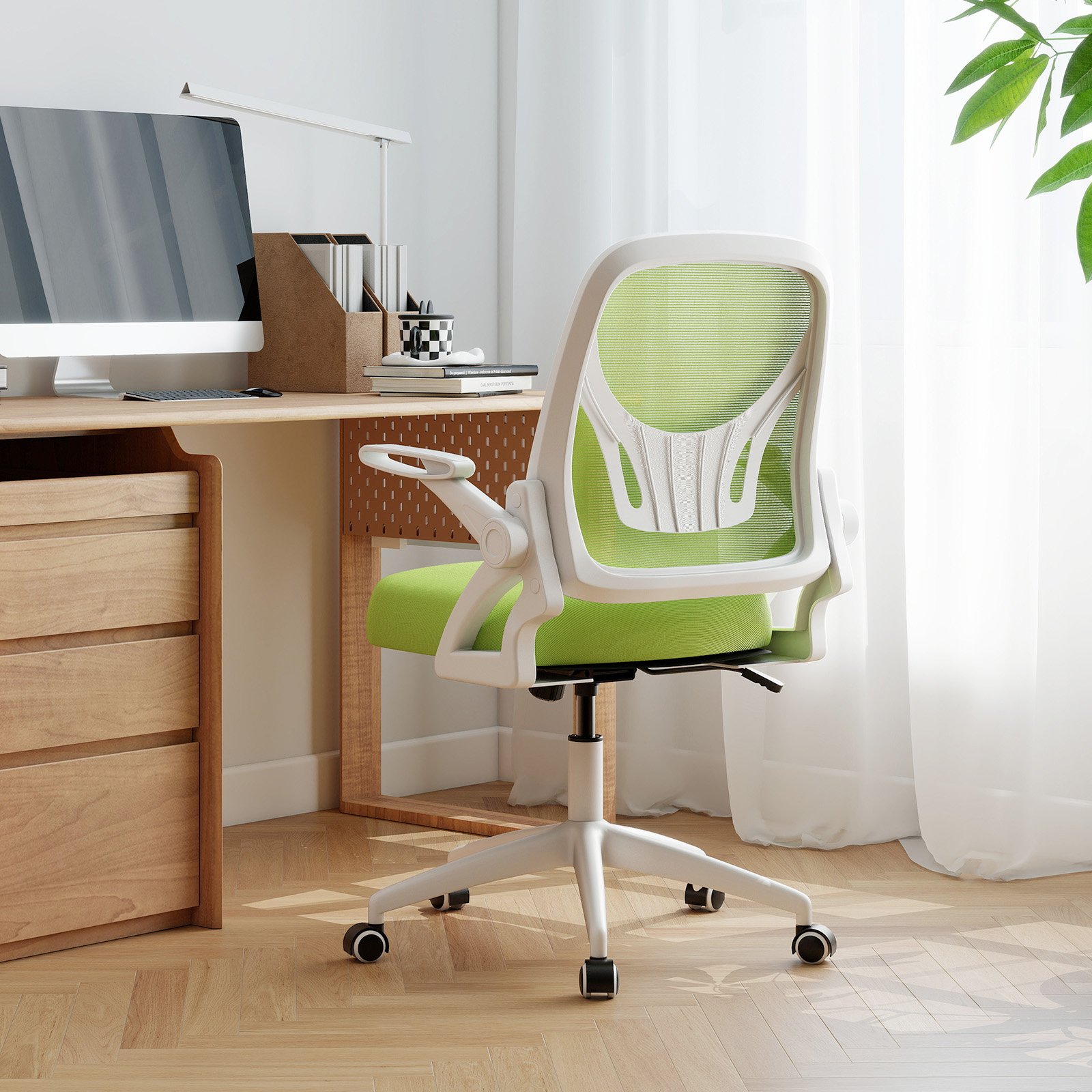 Ergonomischer Bürostuhl mit Hochklappbaren Armlehnen & Wippfunktion Schreibtischstuhl Grün von Costway