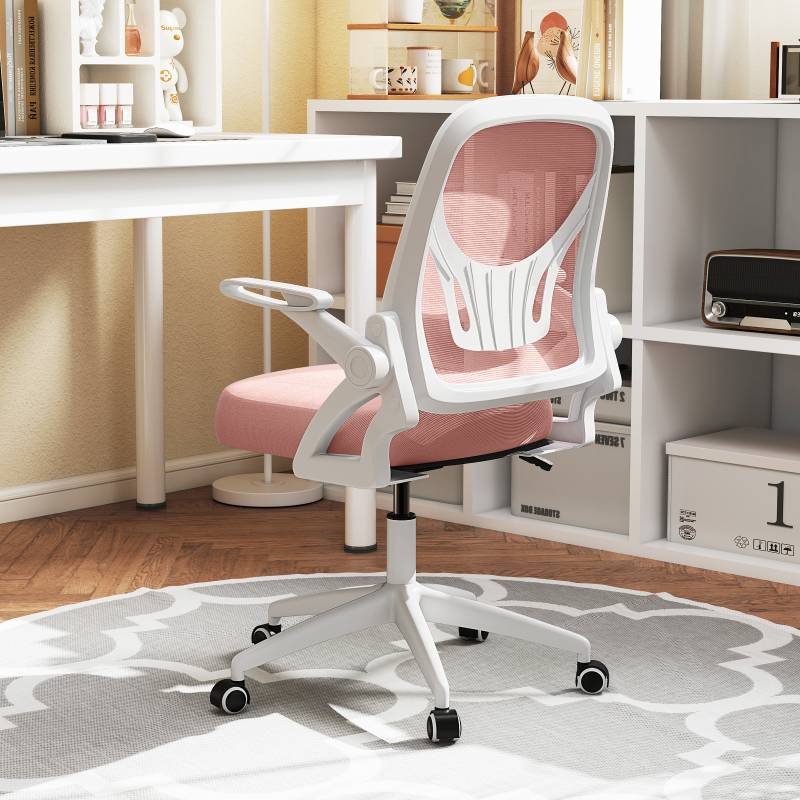 Ergonomischer Bürostuhl mit Hochklappbaren Armlehnen & Wippfunktion Schreibtischstuhl Rosa von Costway
