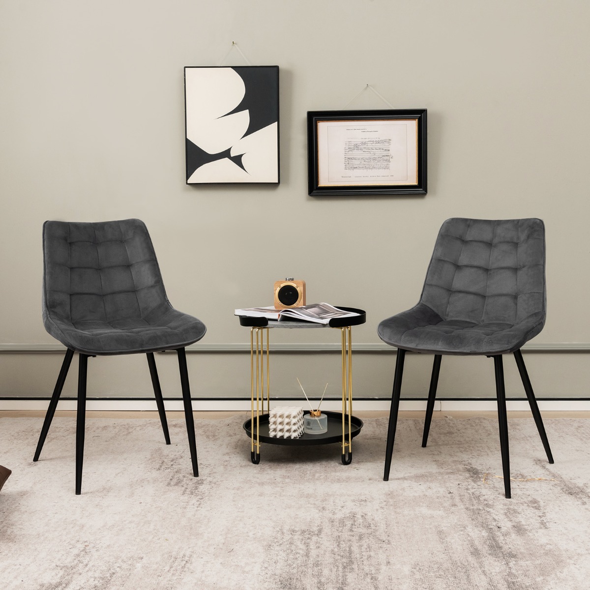 Esszimmerstühle 2er Set Küchenstühle mit gepolsterten Rückenlehnen & Sitzen Grau von Costway