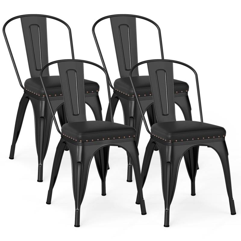 Esszimmerstühle 4er Set Bistrostuhl Metallstuhl stapelbar Küchenstühle gepolstert Gartenstühle mit Rückenlehne 44 x 53 x 84 cm Schwarz von Costway