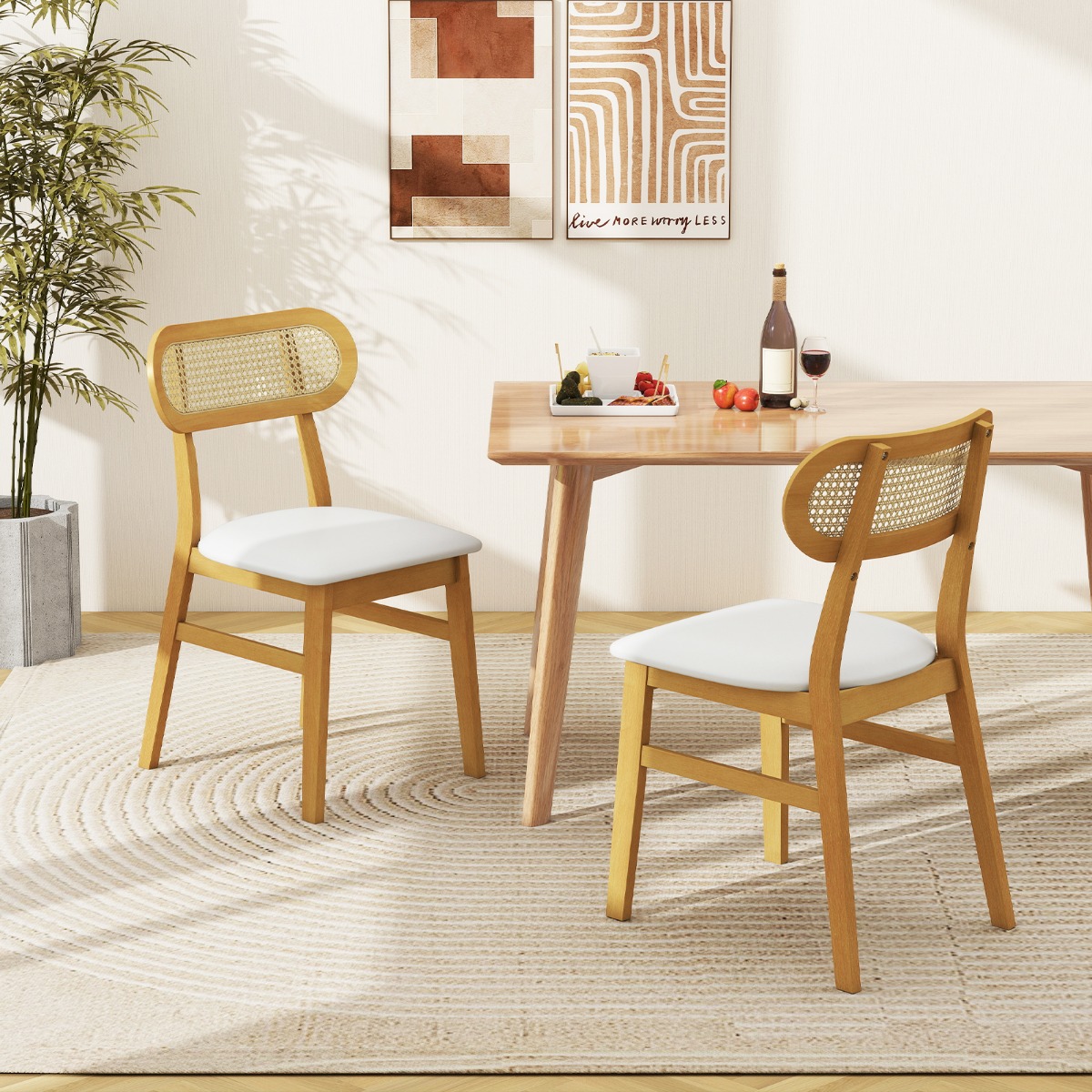 Esszimmerstühle aus Holz im 2er-Set Holzstühle für den Innenbereich mit gepolsterter Sitzfläche Weiß von Costway