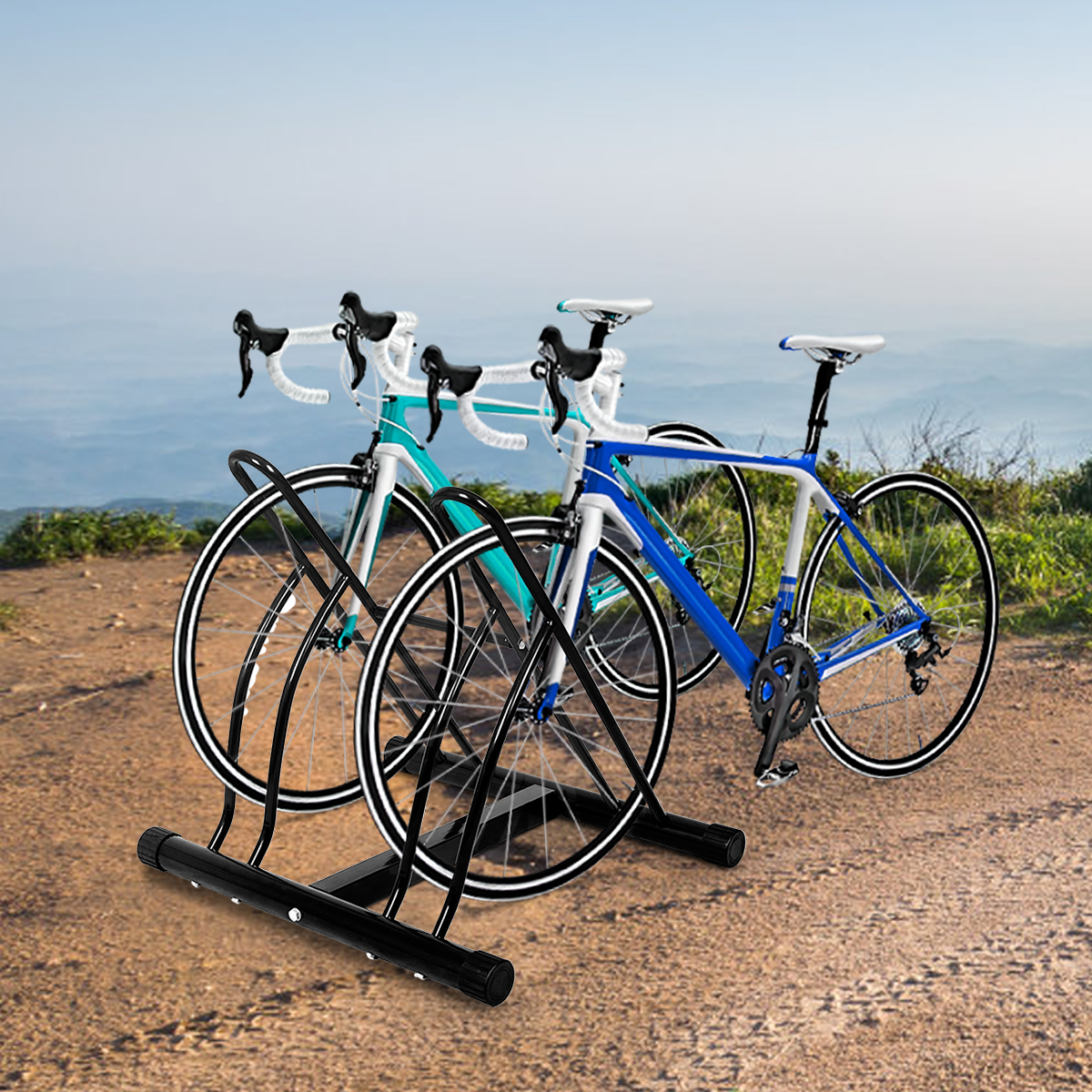 Fahrradständer Bodenparker für 2 Fahrräder Schwarz 60 x 53 x 56 cm von Costway