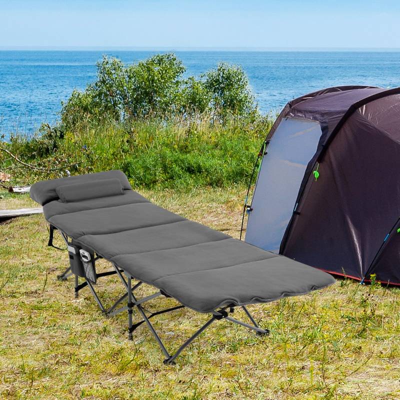 Feldbett Klappbar Campingbett mit Matratze 185 cm x 65 cm x 41–53 cm Grau von Costway