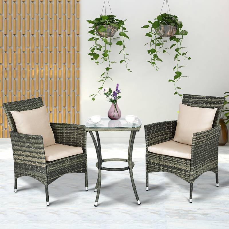 Garten Polyrattan Sitzgruppe Outdoor Sitzgarnitur Balkon-Set mit Sitzkissen von Costway
