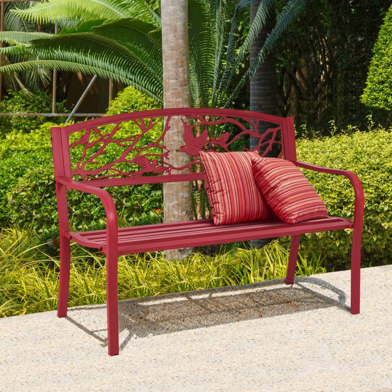 Gartenbank 3-Sitzer Parkbank Eisenbank mit Rückenlehnen Rot 127 x 60 x 88 cm von Costway