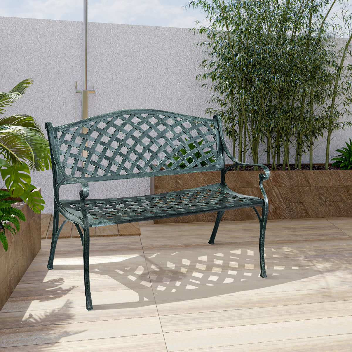Gartenbank Aluminium-Sitzbank mit Armlehnen Sitzbank 103 x 55 x 82 cm Antikes Grün von Costway