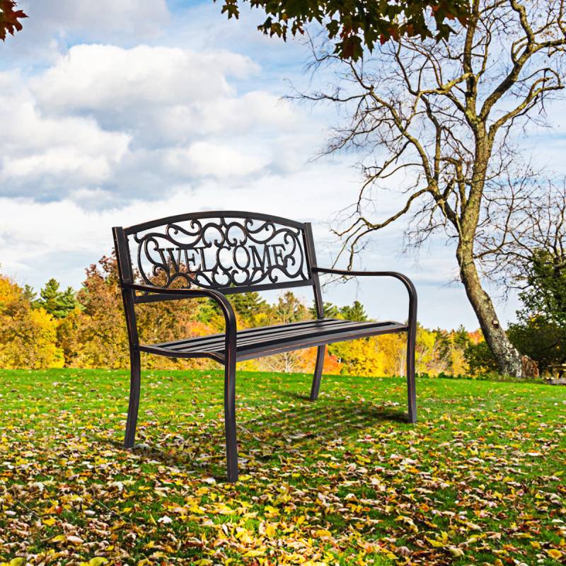 Gartenbank Parkbank Ruhebank mit Rückenlehnen Antike Gartenbank Möbel für den Außenbereich Bronze von Costway