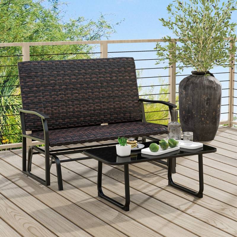 Gartenbank Polyrattan Schaukelbank mit sanfter Gleitbewegung Terrassenbank für Balkon Braun von Costway