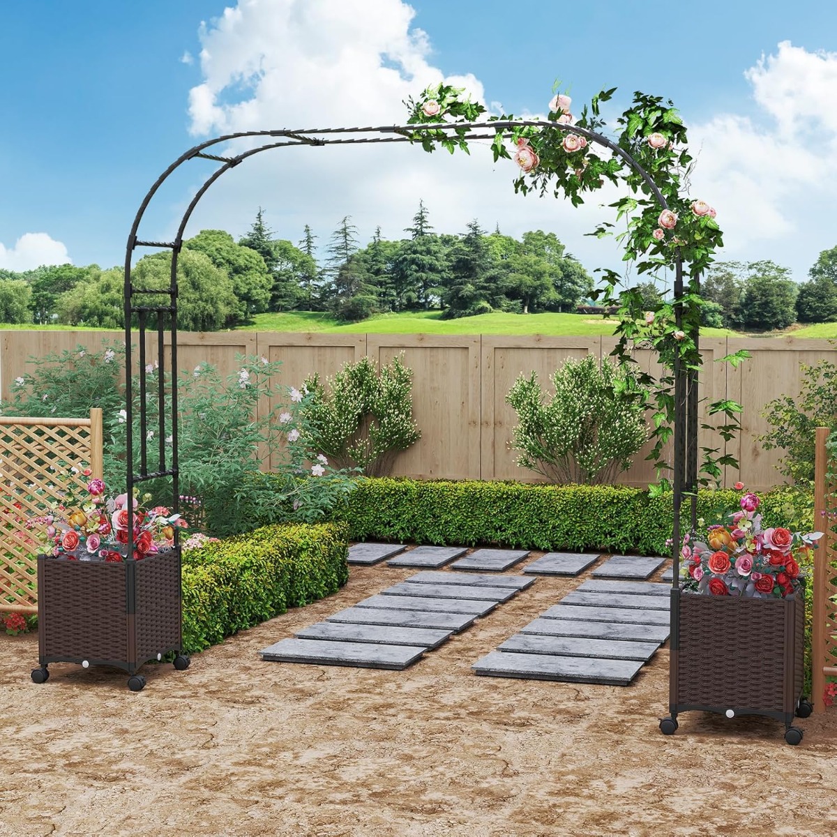 Gartenbogen Spalier mit 2 Pflanzkästen Outdoor Pergola Rankbogen Metall Deko Bogen von Costway