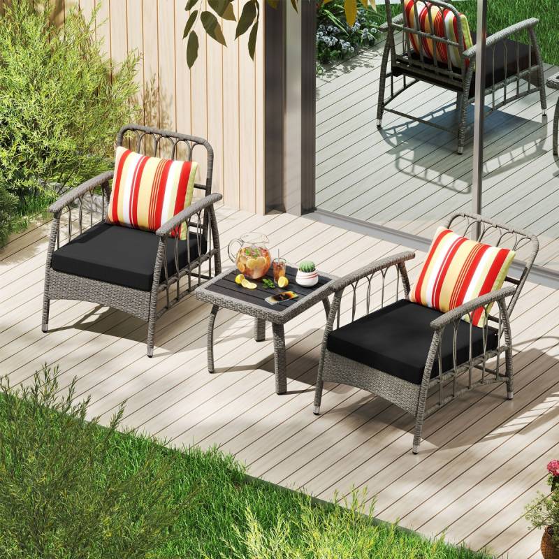 Gartenmöbel Set Polyrattan Balkonmöbel mit 5-stufig Verstellbarer Rückenlehne Rattan Terassenmöbel Tisch von Costway