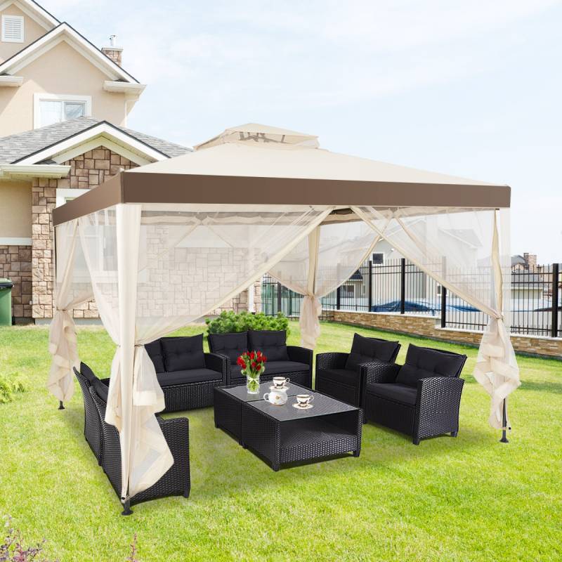 Gartenpavillon Gartenzelt Camping  Partyzelt mit 4 Seitenwänden 300 x 300 x 265 cm Beige von Costway