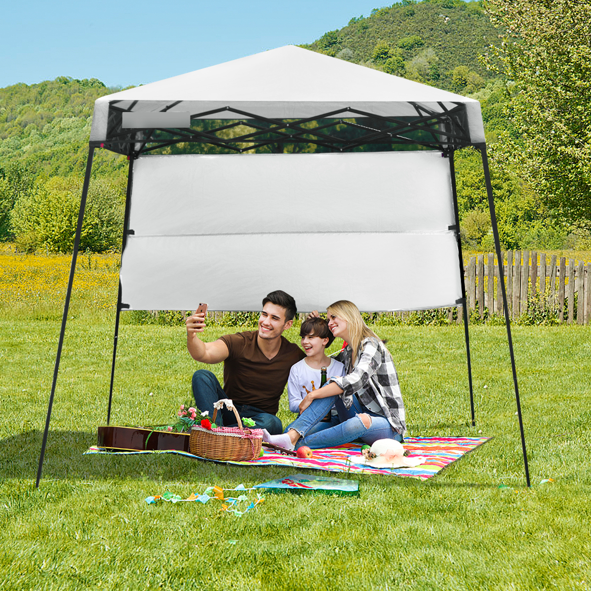 Gartenpavillon Gartenzelt mit Tasche tragbares Partyzelt 181x181x210cm Weiß von Costway